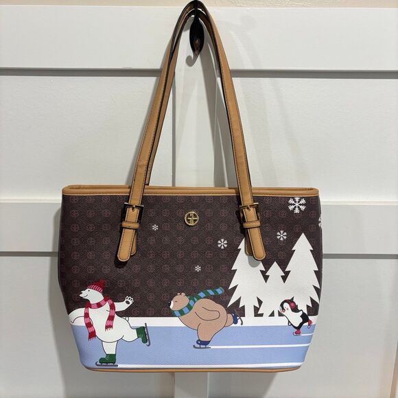 Giani Bernini for Macy’s Signature Ice Skating Bears Tote Holiday Christmas - Picture 3 of 10